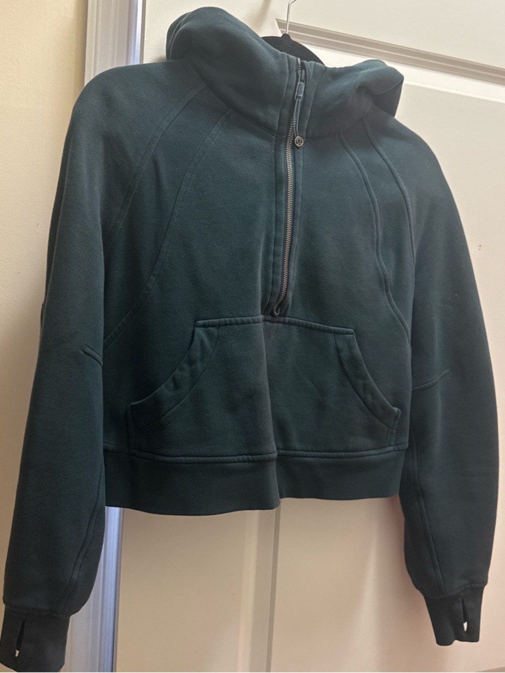 lululemon athletica Dark Green/Teal Cropped Half-Zip Hoodie